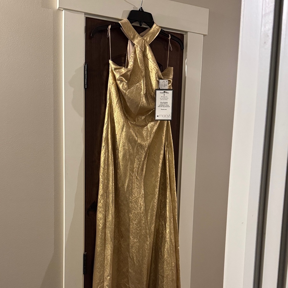 Adrianna Papell Gold Maxi Dress sz 8